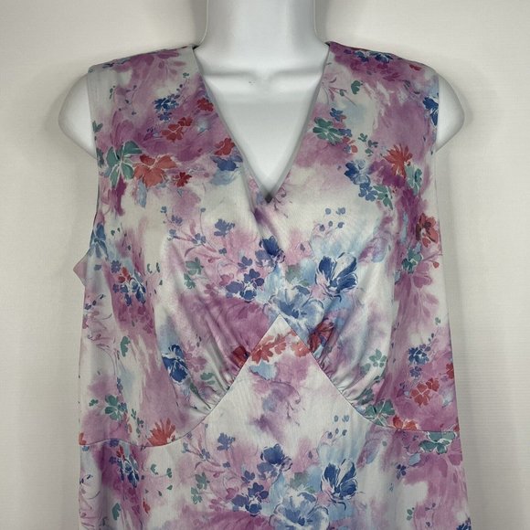 Vintage 70s White Pink Floral Polyester Sleeveless Maxi Hostess Dress Ha… - Picture 2 of 7